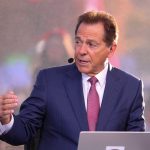 Nick Saban is shown on College GameDay.