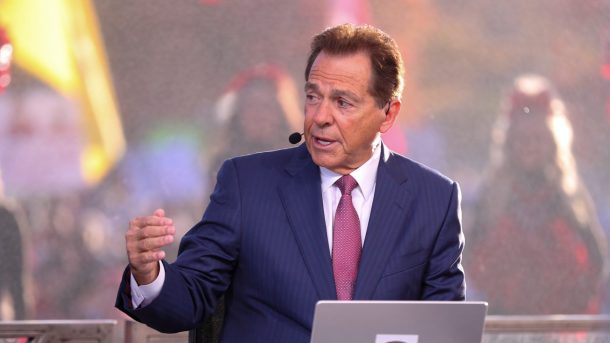 Nick Saban is shown on College GameDay.