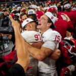 Indiana players celebrate a Big Ten title.