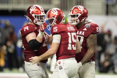 Indiana players celebrate a big play.