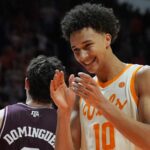 Tennessee's Nate Ament smiles during a game.