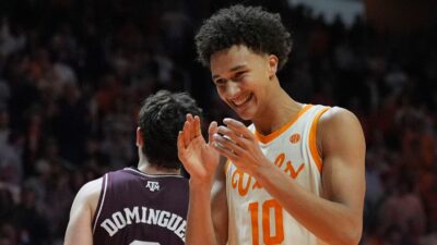Tennessee's Nate Ament smiles during a game.