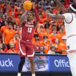 Latrell Wrightsell shoots a jumper against Auburn.
