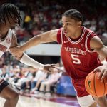 Darius Acuff Jr. drives the ball against Alabama.