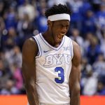 AJ Dybantsa celebrates.