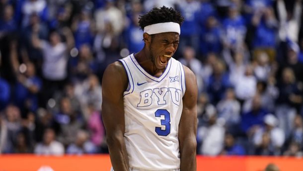 AJ Dybantsa celebrates.