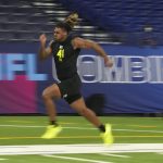 Cashius Howell runs at the NFL Combine.