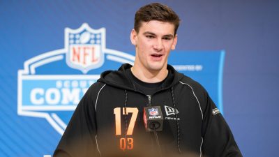 Ty Simpson at the NFL Combine in Indianapolis.