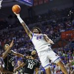 Isaiah Brown makes a layup over Mississippi State Bulldogs forward Jamarion Davis-Fleming