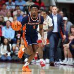 Kevin Overton (1) makes a fast break during the first half against Alabama.