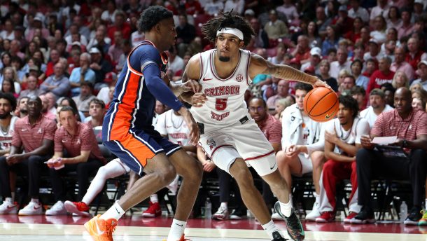 Amari Allen and Kevin Overton in the Alabama vs. Auburn basketball game.