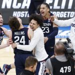 UConn celebrates after beating Duke.