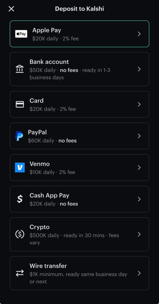 kalshi deposit methods kalshi payment methods