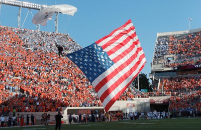 Virginia Tech parachuter.