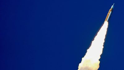 Artemis II takes off from Kennedy Space Center.