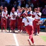 Oklahoma softball celebrates.