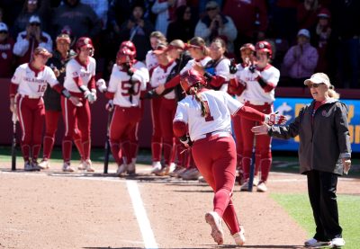 Oklahoma softball celebrates.
