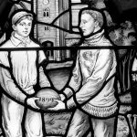 Sewanee football depicted in a stained glass window.