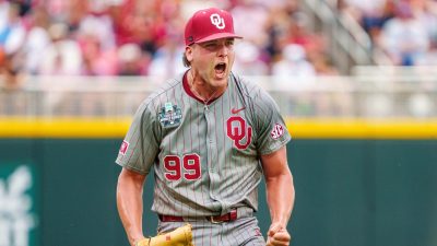 Oklahoma pitcher Cord Rager in the College World Series.