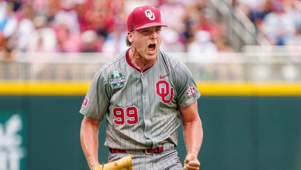Oklahoma pitcher Cord Rager in the College World Series.