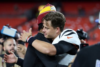 Jayden Daniels and Joe Burrow after a game.