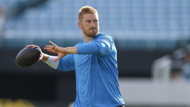 Kyle Trask in training camp with the Carolina Panthers.