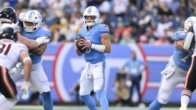 Will Levis plays for the Tennessee Titans in a preseason game.