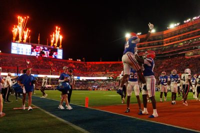 Florida celebrates a touchdown scored against Florida Atlantic.