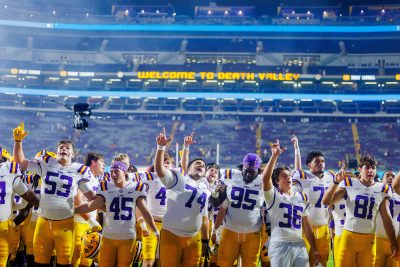 LSU players after a Week 1 win over Clemson.