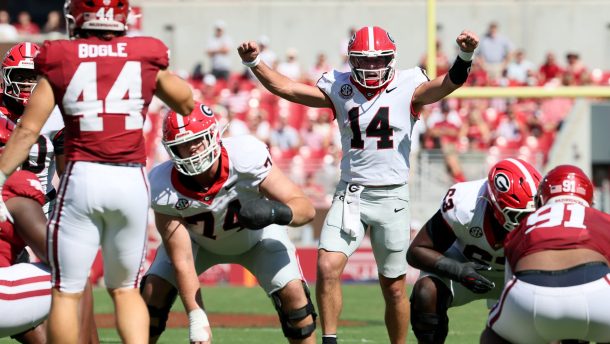 Georgia QB Gunner Stockton in the game against Arkansas.