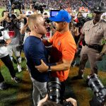 Jon Sumrall and Alex Golesh's postgame handshake.