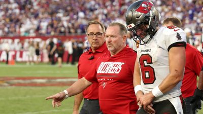 Baker Mayfield leaves Tampa Bay game with injury.