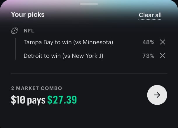 Lions Bucaneers Kalshi Combo NFL Week 3