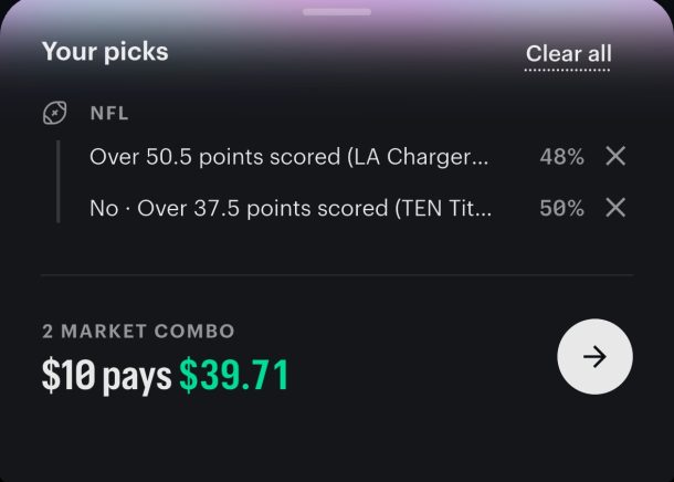 Chargers-Bills Over Titans-Giants Under Kalshi Combo NFL Week 3