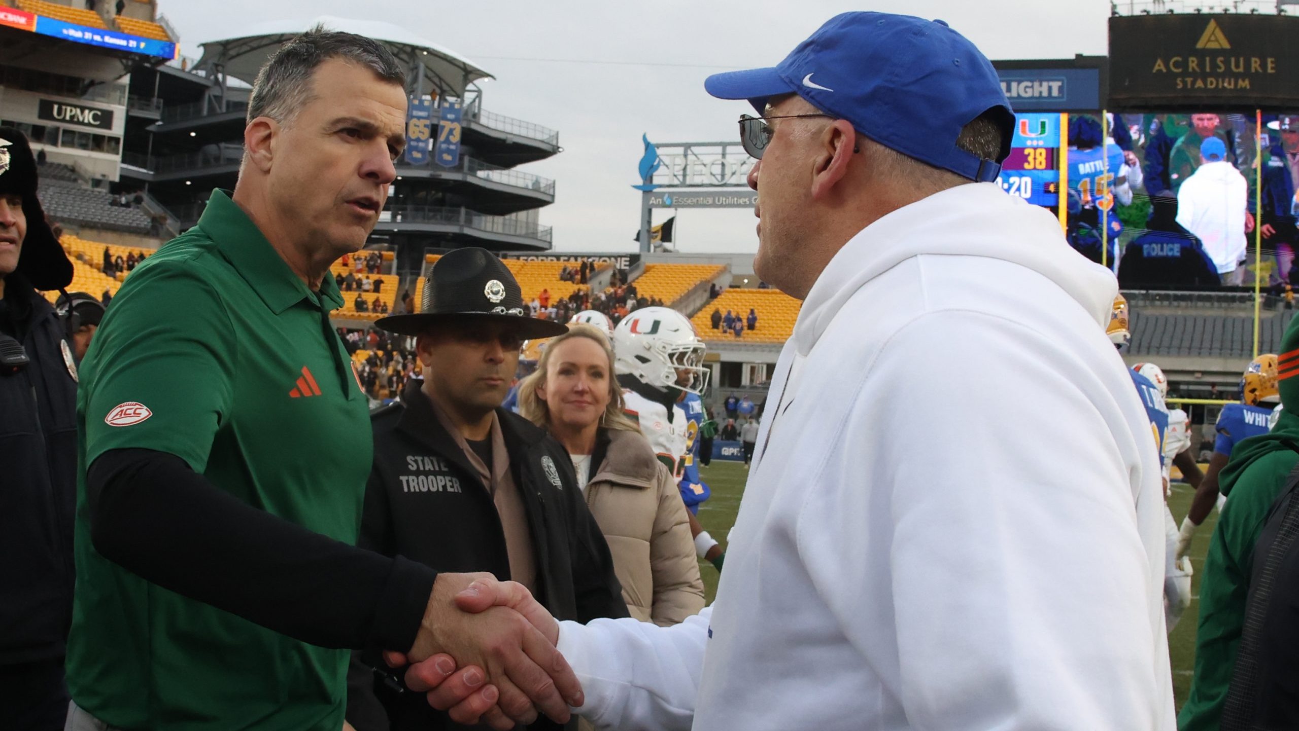 Mario Cristobal, Pat Narduzzi have frosty exchange after Miami blowout win&nbsp;