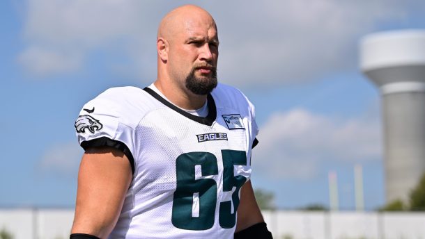 Lane Johnson during a 2026 practice.