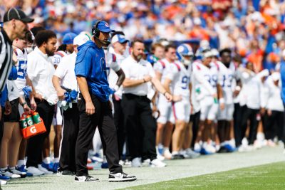 Jon Sumrall coaches Florida against South Carolina.