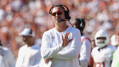 Steve Sarkisian coaches Texas against Oklahoma.