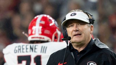 Kirby Smart coaches Georgia against Alabama.