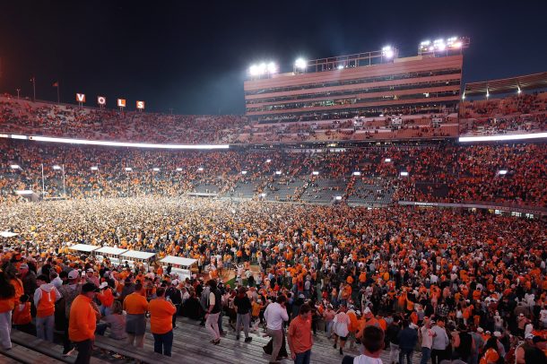 Tennessee fans storm the field after the Vols beat Alabama.