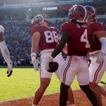 Alabama celebrates a touchdown against Texas A&M.