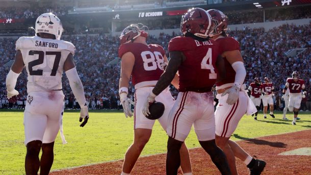 Alabama celebrates a touchdown against Texas A&M.