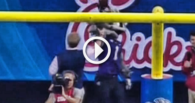 Video: Ole Miss ball boy gets physical with TCU mascot