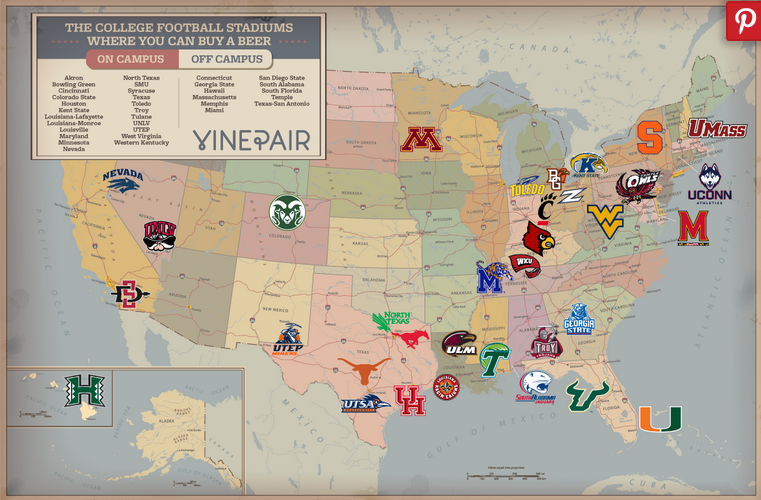 Beer Map shows list of college stadiums selling alcohol