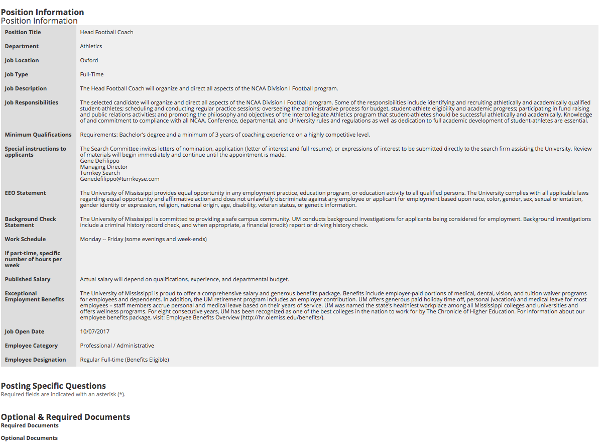 LOOK: Ole Miss has officially posted its opening for the head coaching job