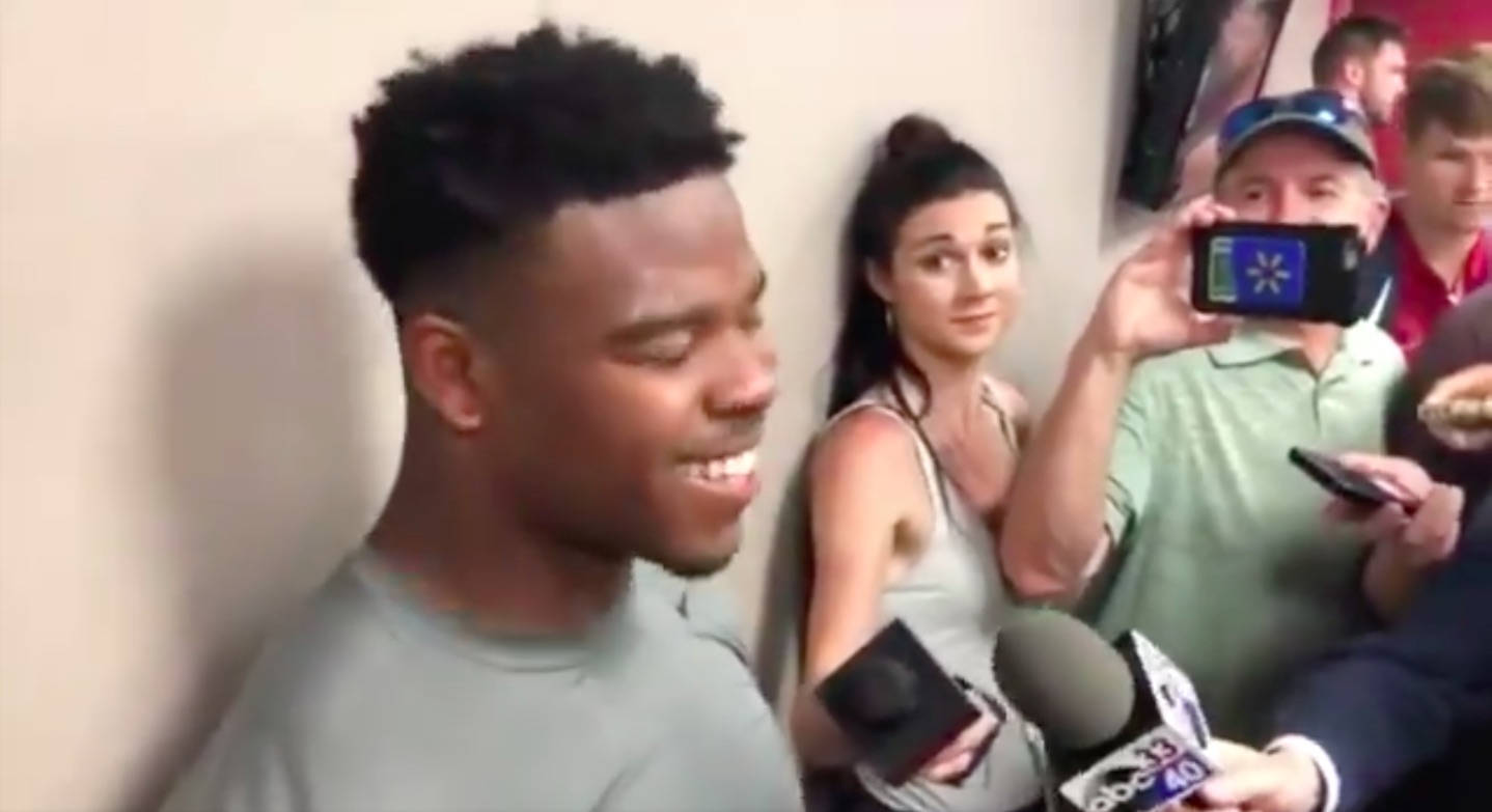 WATCH Damien Harris has perfect reaction to being asked