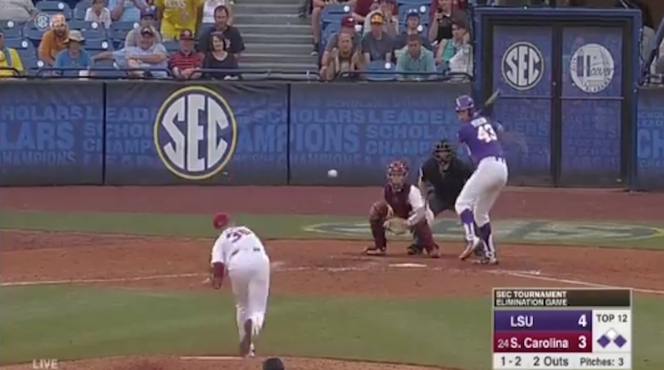 WATCH LSU P Todd Peterson smacks tworun 2B, hilariously admits he