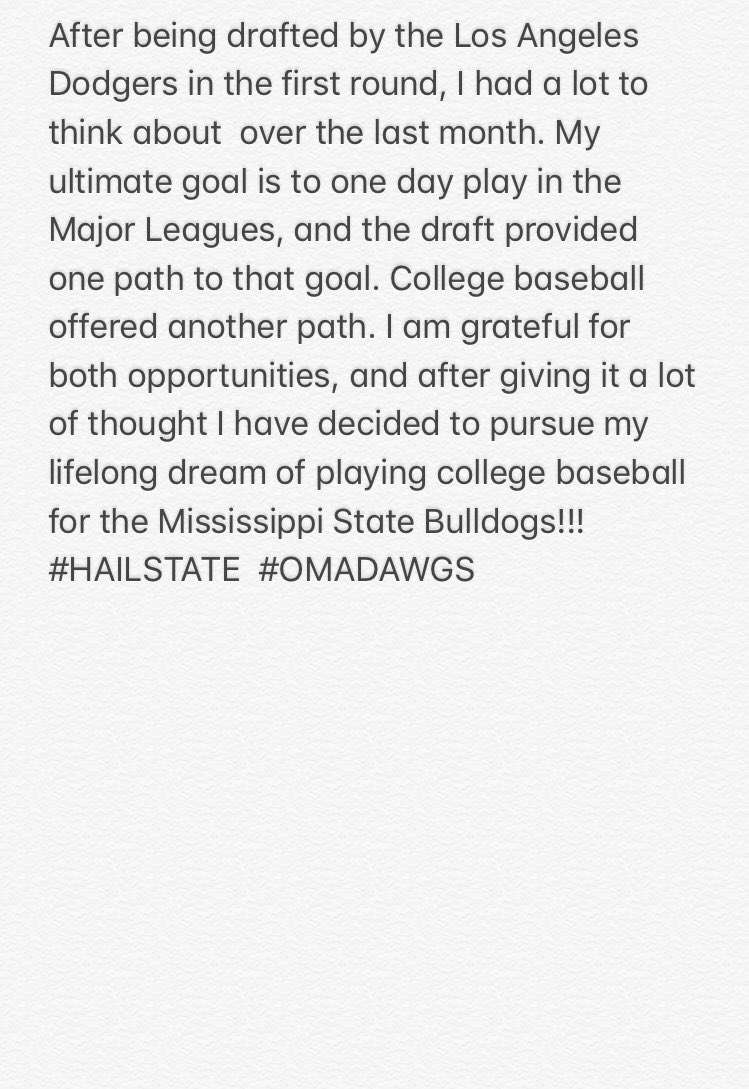 Mississippi State Signee J T Ginn Delays Mlb Career Following 1st Round Selection