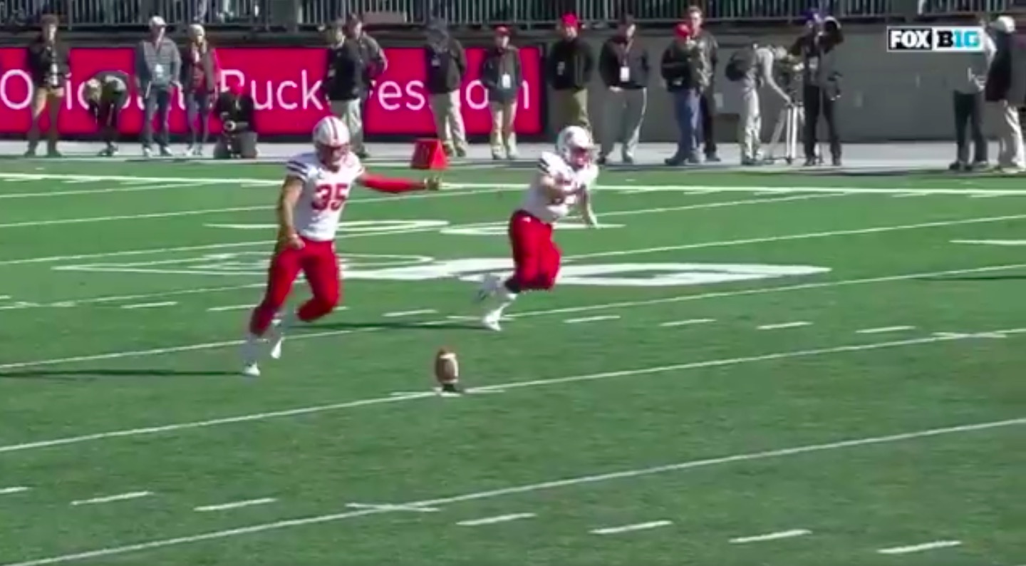 WATCH Nebraska tries surprise onside kick, kicker falls flat on his face