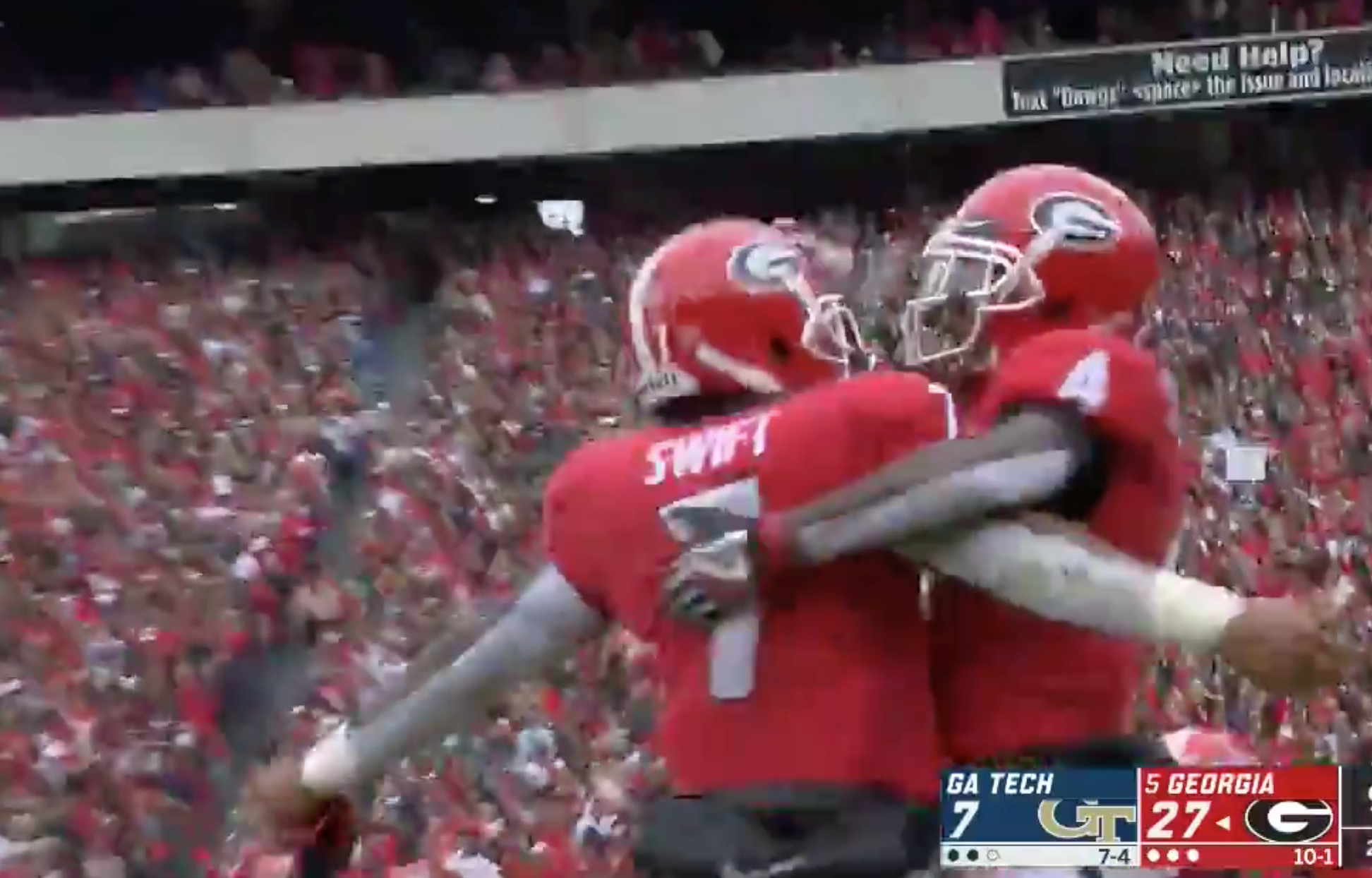 WATCH hammering Tech early, up 287 after 44yard TD